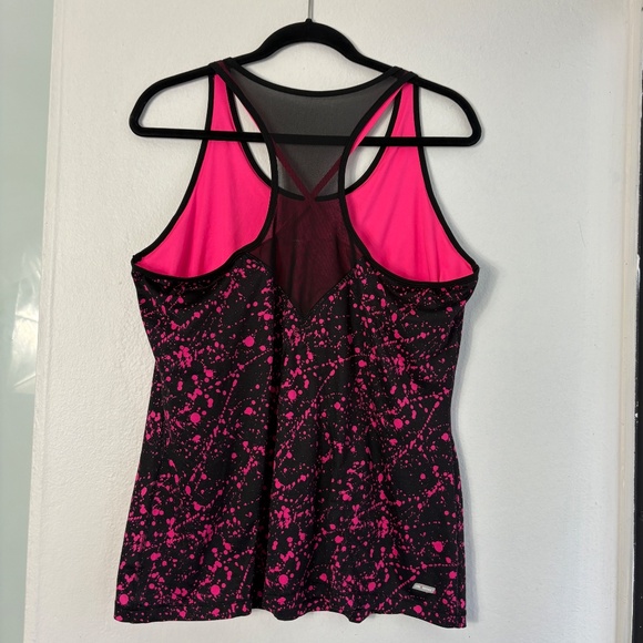 Danskin Now Tank Top Shelf Bra Splatter Print Black Pink Racerback XL Dri-More - Picture 5 of 7